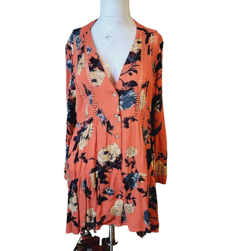 NEW Miss Me Small Tunic Dress Women deep v-neck keyhole sheer button pleated